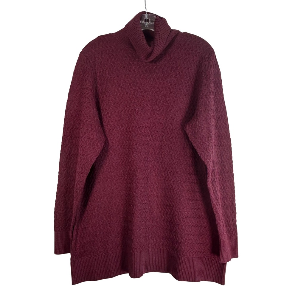 Lands End Burgundy Textured Wave Knit Turtleneck Sweater 100% Cotton XL/P 18